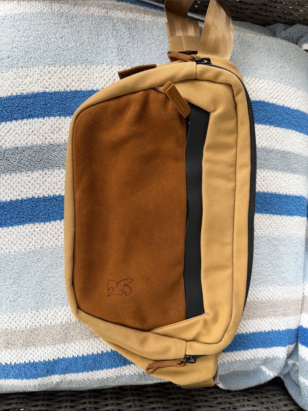 Chrome Tan & Brown Canvas & Suede Sling Bag - Men's Crossbody, 6L, Like New